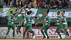 Oslavy hrá Bohemians po vsteleném gólu proti Baníku.