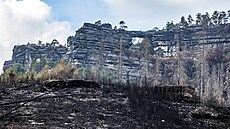 Pravčická brána po požáru v Národním parku České Švýcarsko, 1. srpna 2022,...