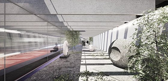 Vizualizace vítězného návrhu Petr Stolín Architekt - výstavní patio v úrovni...