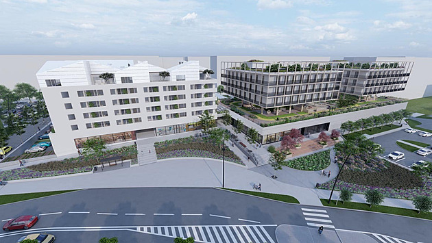 Vizualizace nového areálu na míst souasného socialistického nákupního...