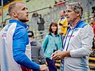 Otpa Jakub Vadlejch s trenérem Janem elezným na atletickém ME v Mnichov.