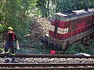 Dr�n� hasi�i likviduj� n�sledky vykolejen� lokomotivy na chebsk�m n�dra��.