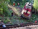 Dr�n� hasi�i likviduj� n�sledky vykolejen� lokomotivy na chebsk�m n�dra��.