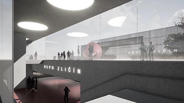 Vizualizace vítězného návrhu Petr Stolín Architekt - průhled na střechu stanice z hlavní schodiště