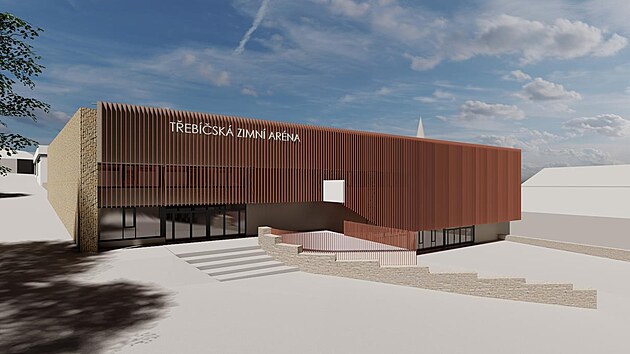 Takto má podle plánů radnice a vizualizací zimní stadion v Třebíči vypadat v roce 2025 poté, co skončí jeho rekonstrukce.