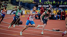 Sprinter Zden�k Strom�ík ve �tafetovém závod� na atletickém ME v Mnichov�.