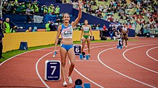 Tereza Petrilková ped závodem na 4x400 metr na atletickém ME v Mnichov.