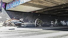 Praha. Mural zdobící podjezd Vídeské pod elezniní tratí v Kri. Dílo...