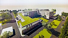 Vizualizace plánované p�ístavby budovy, v ní� být soust�ed�ná akutní pé�e...