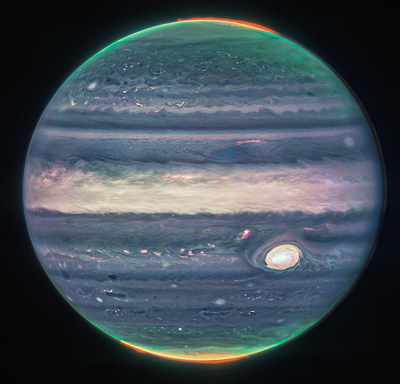 Detail planety Jupiter a polární zá�e, který vznikl na základ� snímk� z...