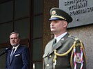 Premiér Petr Fiala (ODS) bhem proslovu ped budovou eského rozhlasu (21....