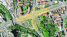 Roziování úzkého hrdla kiovatky Podbradská, Prmyslová a Kbelská práv...