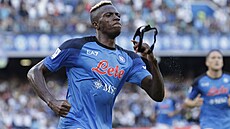 Útoník Victor Osimhen z Neapole oslavuje svj gól.