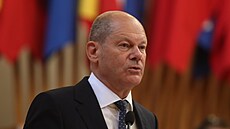 Německý kancléř Olaf Scholz při vystoupení v pražském Karolinu na téma...