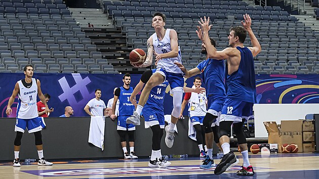 Momentka z trninku reprezentace ped EuroBasketem v Praze