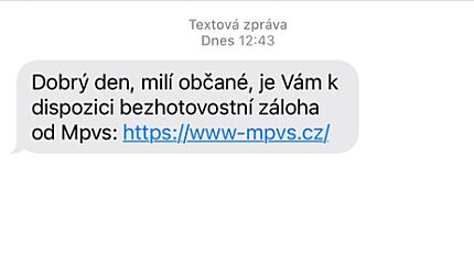 Podvodn sms s odkazem na falen web ministerstva prce a socilnch vc. (30. srpna 2022)