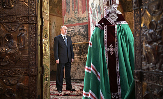 Ruský prezident Vladimir Putin pi bohoslub po své inauguraci (7. kvtna 2018)