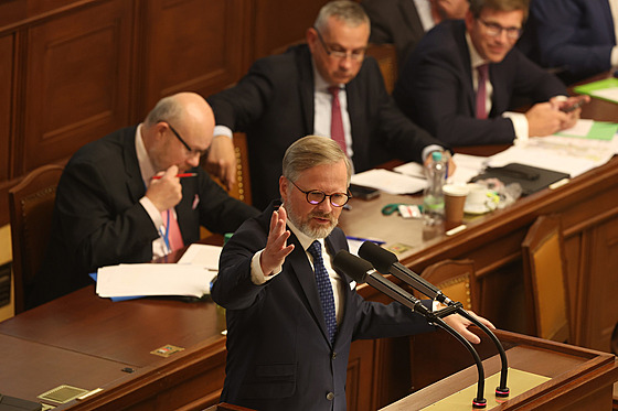 Premiér Petr Fiala ve Snmovn ped hlasováním o nedve vlád. (1. záí 2022)