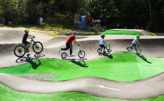 Na pumptracku staí dtem ponechat as, jemn je korigovat a nabádat, aby nelapaly a jen stály v pedálech. Ilustraní snímek