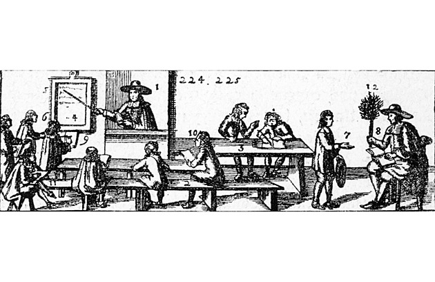 Výuka pletení, zvířata ve třídě. Poprvé školou povinné byly děti před 430 lety
