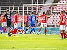 Momentka z gólové situace Antonína Kapky z Bohemians ze zápasu proti Brnu.