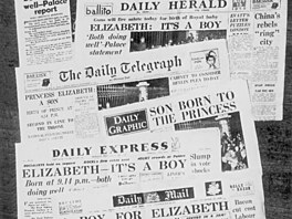 Noviny oznamující narození prince Charlese (Londýn, 15. listopadu 1948)