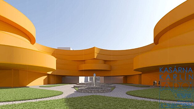 Kas�rna Karl�n podle architekt� sdru�en� A.D.O, uvnit� by byl ob�� lotosov� kv�t.