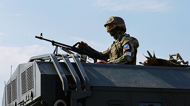 Rusk vojk ve mst Enerhodar v Zporosk oblasti, kter je pod nadvldou okupant (1. z 2022)