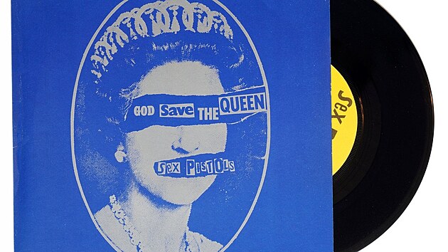 Originln obal singlu God Save the Queen (1977) od punkovch Sex Pistols