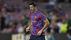Polský úto�ník Barcelony Robert Lewandowski se chystá na utkání Ligy mistr�...