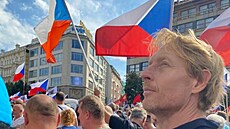 Karel Janeek na protivládní demonstraci v Praze (3. záí 2022)