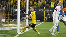 Marco Reus (vlevo) z Dortmundu poté, co p�ekonal branká�e Olivera Baumanna z...
