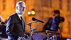 Premiér Petr Fiala p�i projevu na za�átku koncertu k p�íle�itosti �eského...