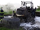 U poru traktoru zasahovali profesionln hasii z Tebon.