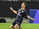 Milan Petrela ze Slovácka se raduje z gólu v utkání Konferenní ligy v Kolín...