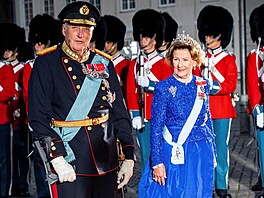 Norský král Harald V. a královna Sonja na oslavách výroí 50 let na trnu...