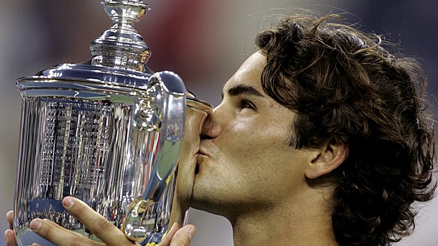 Roger Federer po vhe na US Open v roce 2005.