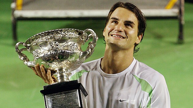 Roger Federer po vhe na Australian Open v roce 2006.