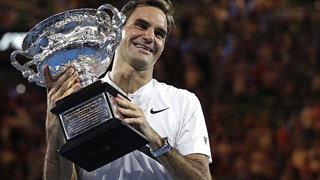 Roger Federer po vhe na Australian Open v roce 2018.