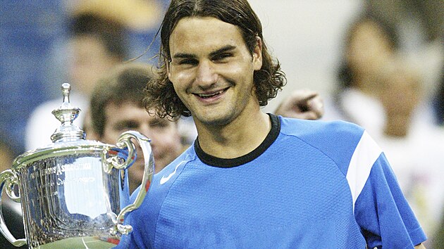 Roger Federer po vhe na US Open v roce 2004.