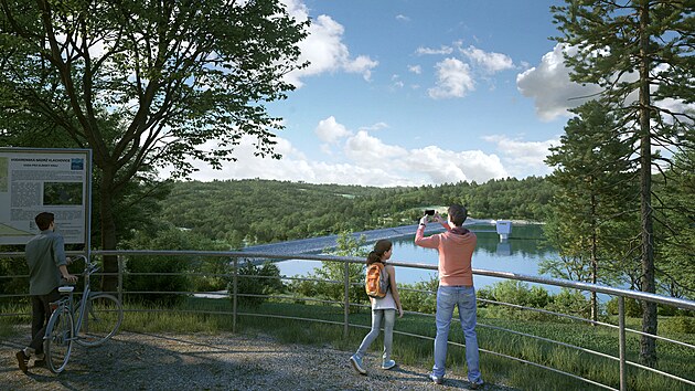 Vizualizace budoucí přehrady Vlachovice, pohled na hráz.