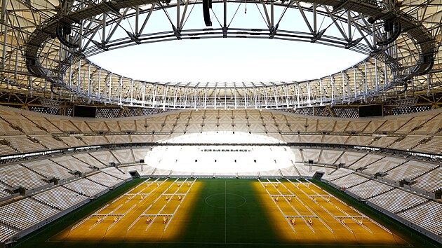Pohled na stadion Lusail Iconic, djit finlovho zpasu mistrovstv svta 2022 v Kataru.