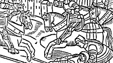 Lancelot v boji, jak jej zachytilo dílo z roku 1513.