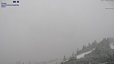 Snímek sněhové pokrývky na Labské boudě v Krkonoších ve výšce 1320 metrů nad...