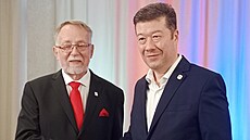Kandidát SPD na prezidenta, poslanec Jaroslav Bašta s předsedou SPD Tomio...