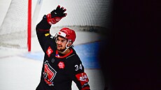 Kevin Klíma z Hradce Králové oslavuje gól.