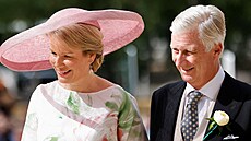 Belgická královna Mathilde a král Philippe na svatb� princezny Marie Laury a...