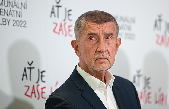 Andrej Babi na tiskové konferenci ve tábu hnutí ANO (24. záí 2022)