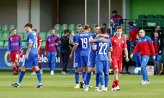 Hrái Moldavska se radují z výhry nad Lichtentejnskem v Lize národ.