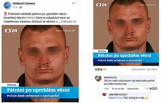 Údajní příbuzní uprchlého vězně na Facebooku řešili, u koho je schovaný
